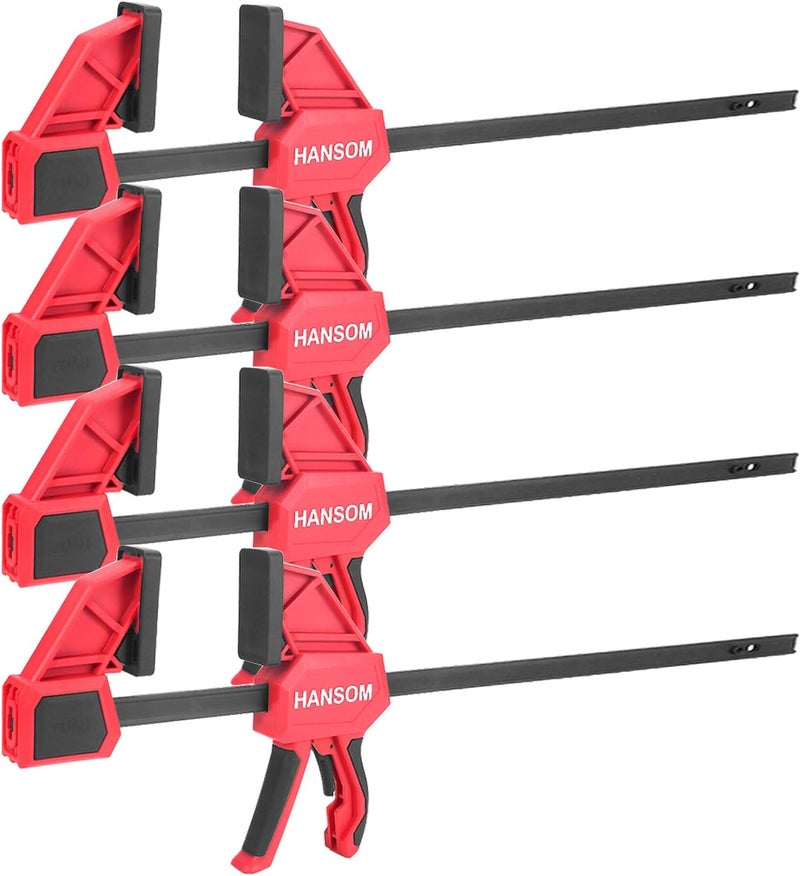 HANSOM Upgraded 4-Pack 24 Inch Woodworking Clamps,Bar Clamps Heavy Duty 350LBS Throat Depth 3-1/3”,One-Handed Quick Grip/Spreader Wood Clamps Set with Quick Change Button - Image 1